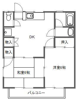 パールハイツII(2DK/1階)の間取り写真