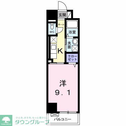 グランディール南大沢(1K/2階)の間取り写真