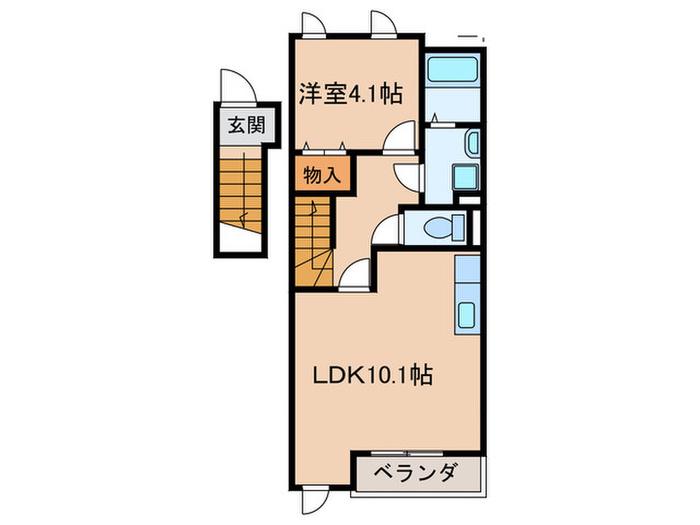 ヴィレッジ(1LDK/2階)の間取り写真