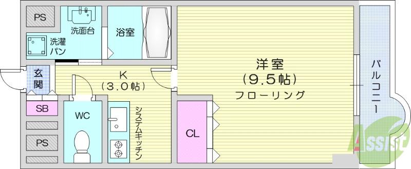 プログレス八乙女(1K/5階)の間取り写真