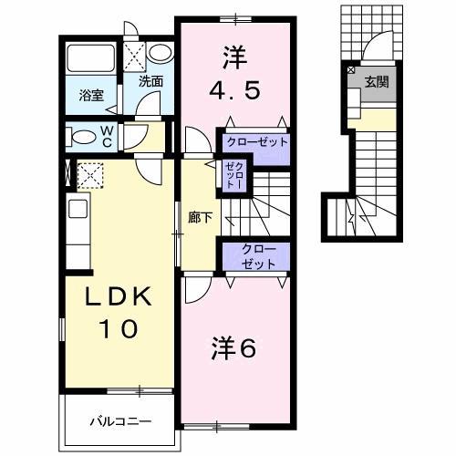 コーポKMII(2LDK/2階)の間取り写真