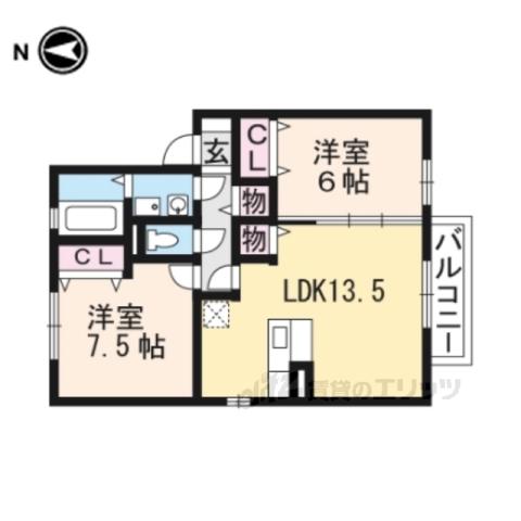 ソレイユ・ヴィラ B館(2LDK/2階)の間取り写真