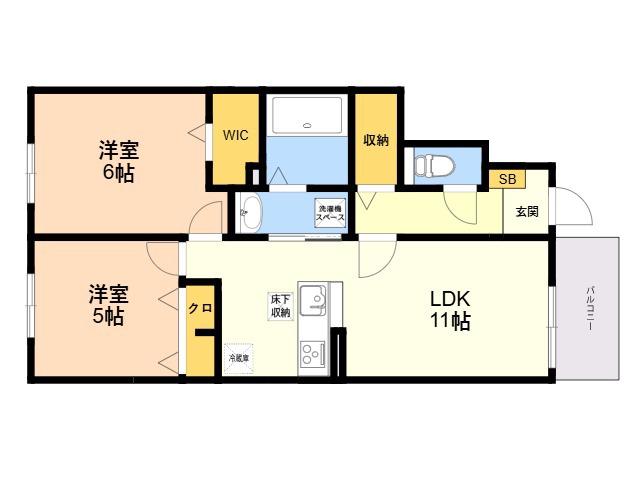 ヴィラユニゾン(2LDK/1階)の間取り写真