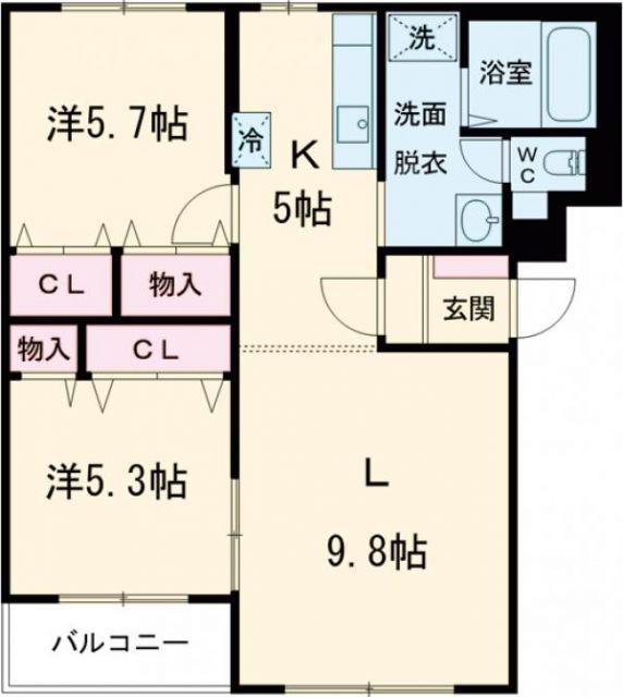 ラ・アルジェント(2LDK/2階)の間取り写真