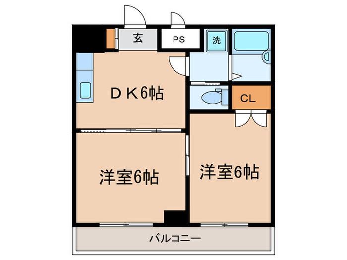 リバティ浜田山(2DK/7階)の間取り写真
