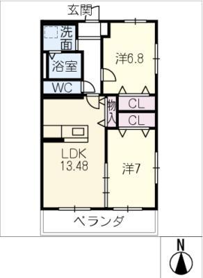レジデンスやつるぎ(2LDK/2階)の間取り写真