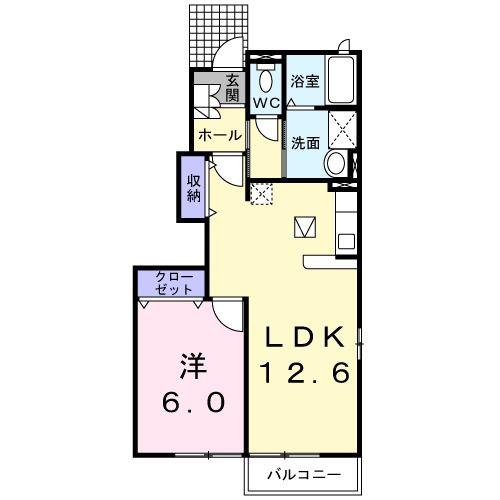 エクセル東明(1LDK/1階)の間取り写真