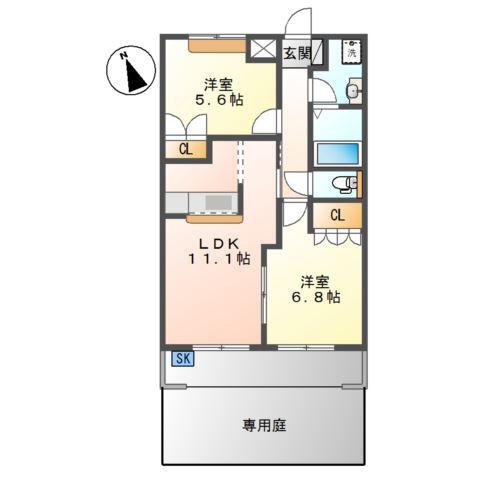 COMFORCE KOBE B(2LDK/1階)の間取り写真