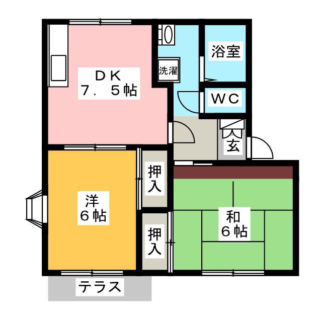 テラオハウスIIB(2DK/1階)の間取り写真