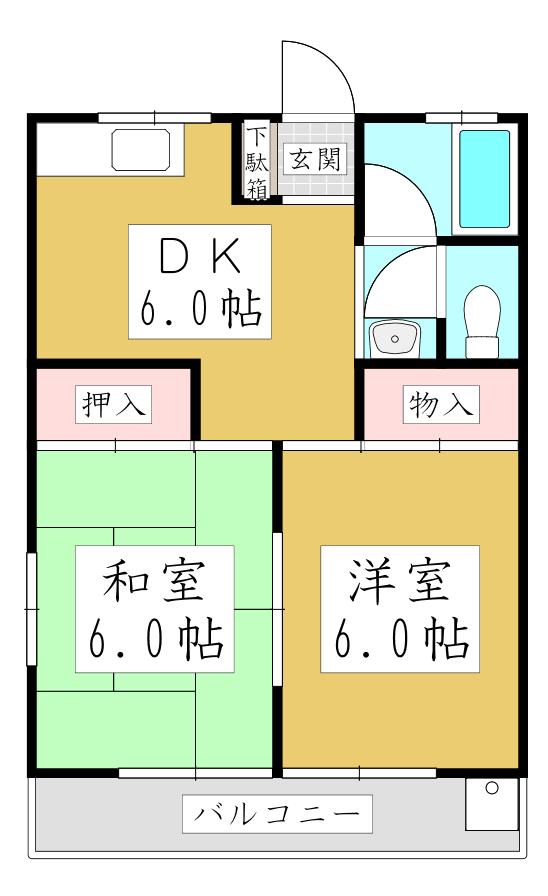YMハイム 1(2DK/2階)の間取り写真