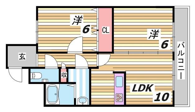 プリンスコート(2LDK/10階)の間取り写真