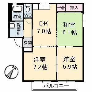 グランシード加藤 A棟(3DK/1階)の間取り写真