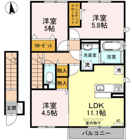プリマベーラ八尾A棟B棟(3LDK/2階)の間取り写真