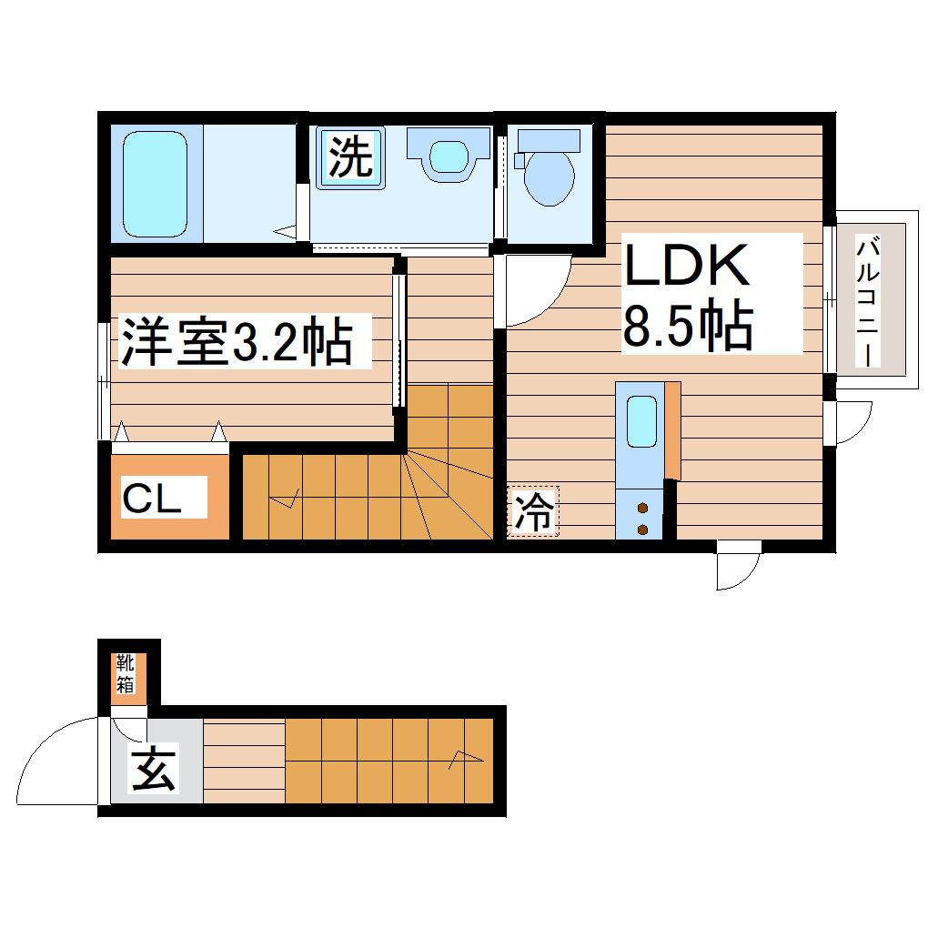 ガス割第17弾根岸町AP A棟(1LDK/2階)の間取り写真