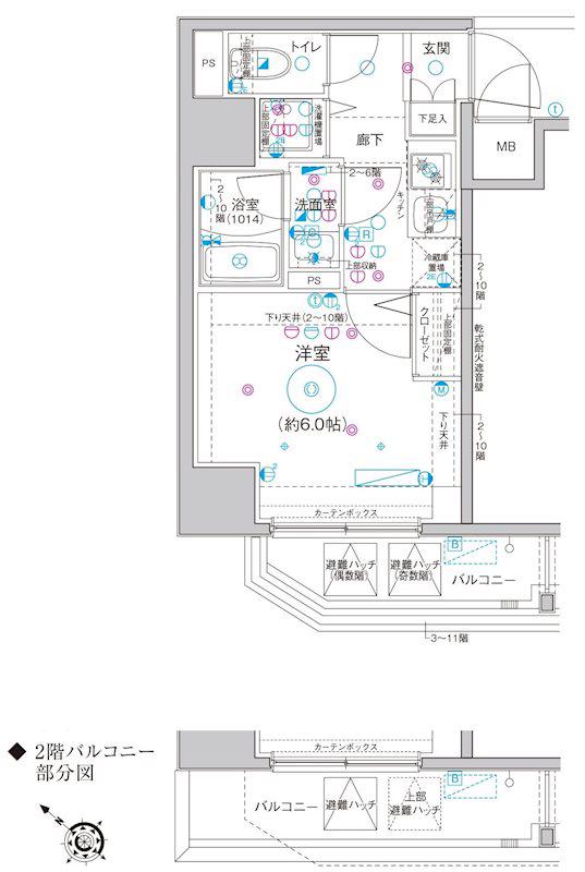 LEA横濱関内弐番館(1K/2階)の間取り写真