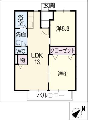 RIVER VILLAGE(2LDK/2階)の間取り写真
