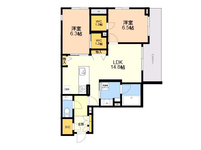 シャーメゾン薬院けご(2LDK/2階)の間取り写真