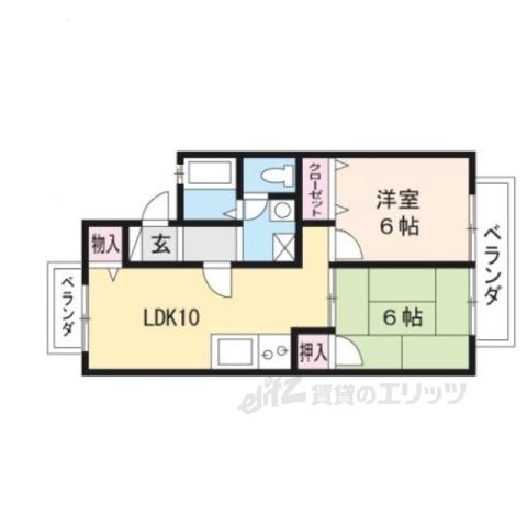 カーサ蟹ヶ坂(2LDK/1階)の間取り写真