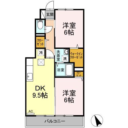 ローズコートH・B(2DK/1階)の間取り写真