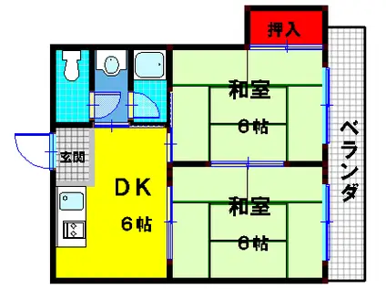 プチローゼおおの(2DK/4階)の間取り写真