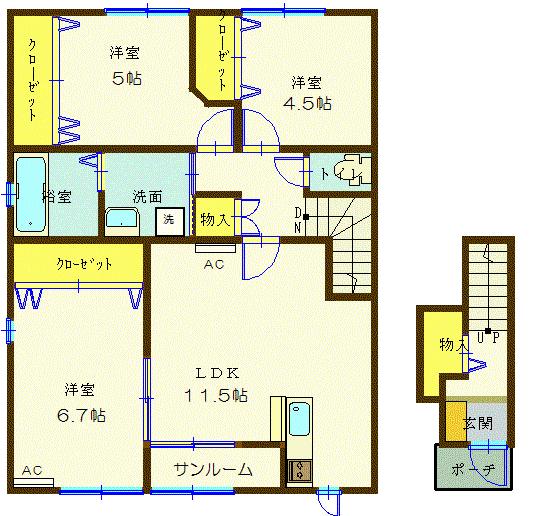 クレール(3LDK/2階)の間取り写真