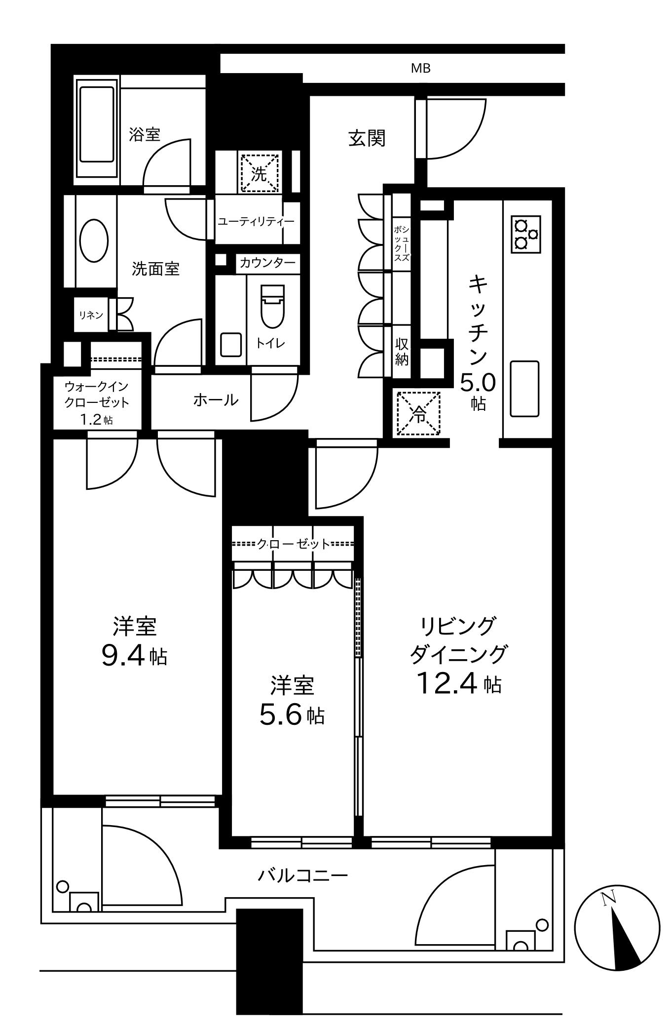 麻布台パークハウス(2LDK/5階)の間取り写真
