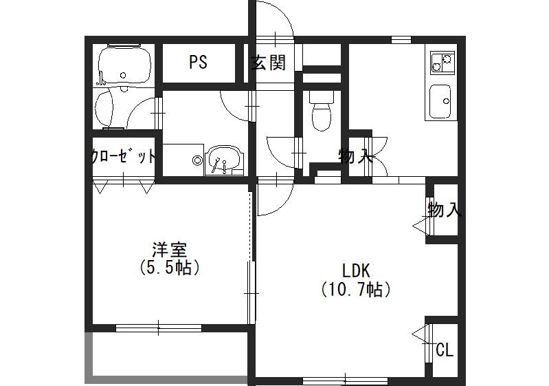 ライズアップ西尾(1LDK/2階)の間取り写真