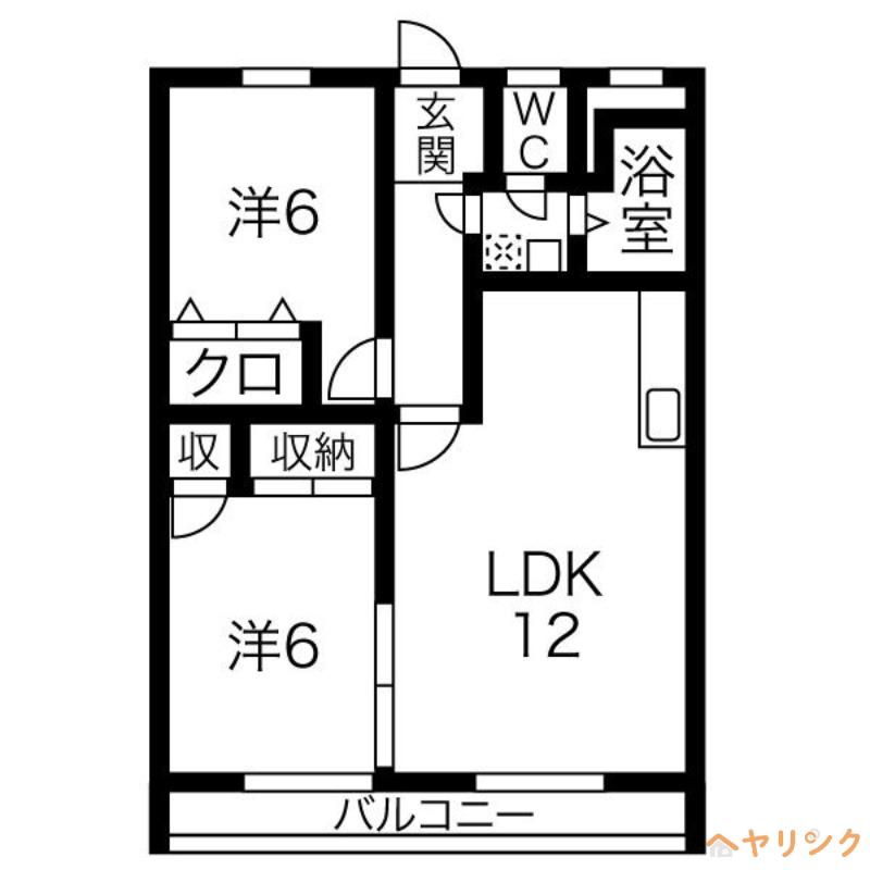 西一社第2団地101棟(2LDK/12階)の間取り写真