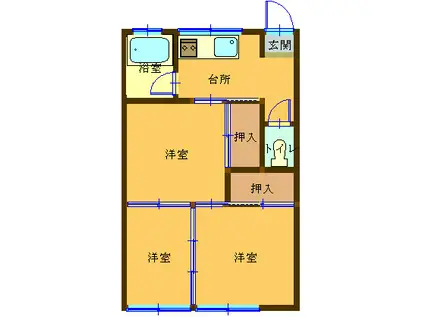 有満アパートB棟(3K/1階)の間取り写真
