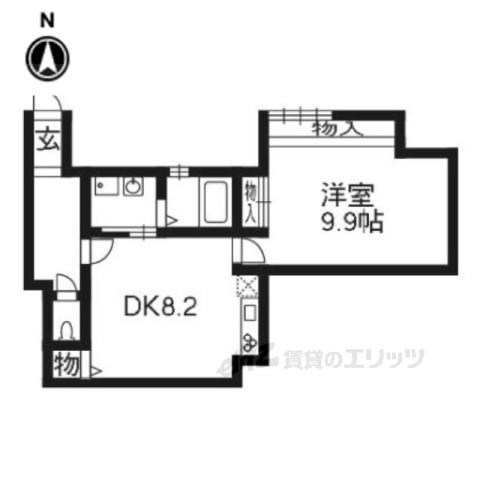 京福電鉄北野線 宇多野駅 徒歩12分 3階建 築48年(1LDK/2階)の間取り写真
