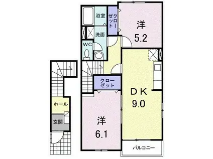 ラッフィナート ベル(2DK/2階)の間取り写真