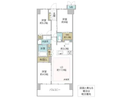 アネージュ土浦グランミッド(3LDK/2階)の間取り写真