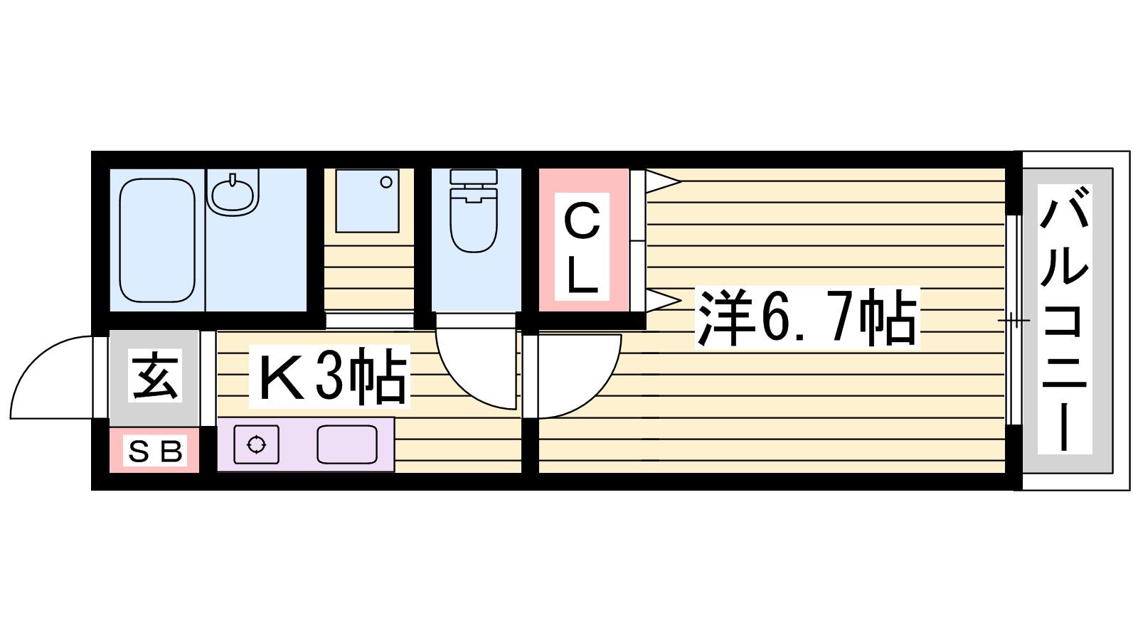 エスポワール書写(1K/2階)の間取り写真