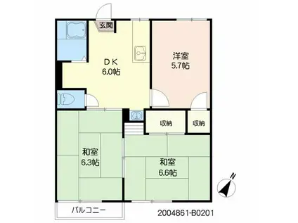 グリーンプラザ鶴見(3DK/2階)の間取り写真