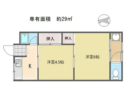 ハイツ白龍(2DK/2階)の間取り写真