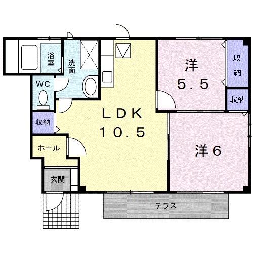 カンフォート松島I(2LDK/1階)の間取り写真