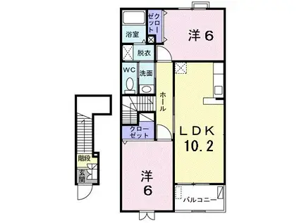 ホワイト・フェザーI(2LDK/2階)の間取り写真