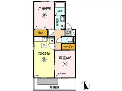 グリーンガーデン F棟(1LDK/1階)の間取り写真