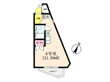 ユーコート市ヶ尾(ワンルーム/4階)の間取り写真