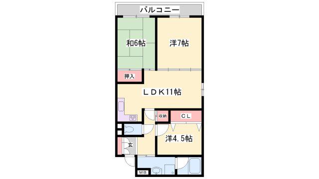 アルコ・ラ・カーサ姫路土山(3LDK/2階)の間取り写真