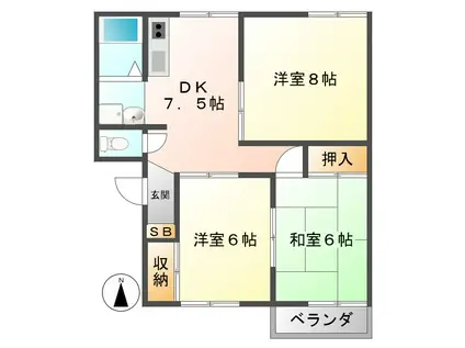 ファミールユット(3DK/2階)の間取り写真