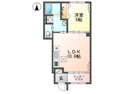 京王線 国領駅 徒歩9分 2階建 築1年(1LDK/1階)の間取り写真