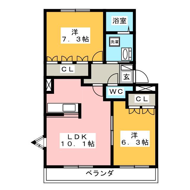 アリエス不二(2LDK/2階)の間取り写真