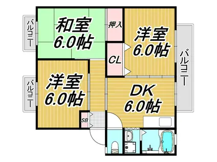 ガーデンハイツ武庫南棟(3DK/2階)の間取り写真