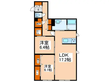 エヌ・ステータス国府(2LDK/1階)の間取り写真