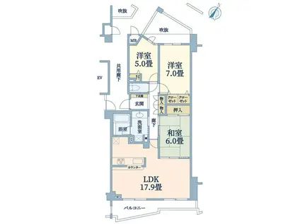 メゾン御影西平野(3LDK/1階)の間取り写真