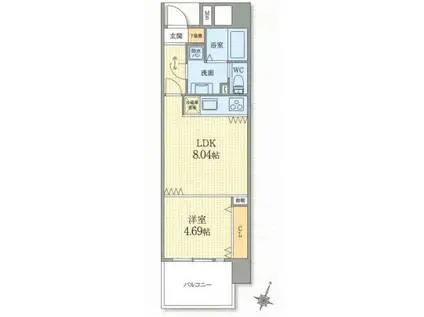 スカイ・シーフロント塩屋(1LDK/3階)の間取り写真