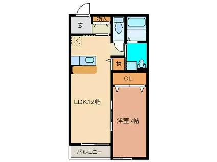 ドゥ・アネッサIII(1LDK/1階)の間取り写真