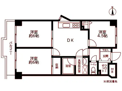 ホワイトプラム -WHITE PLUM-(3DK/2階)の間取り写真