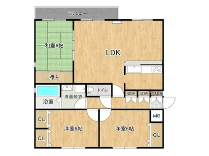 浜田リバーサイドテラス(3LDK/4階)の間取り写真